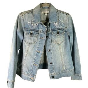 Coldwater Creek Denim Jacket Womens P4‎ Embroidered Western Jean Coat